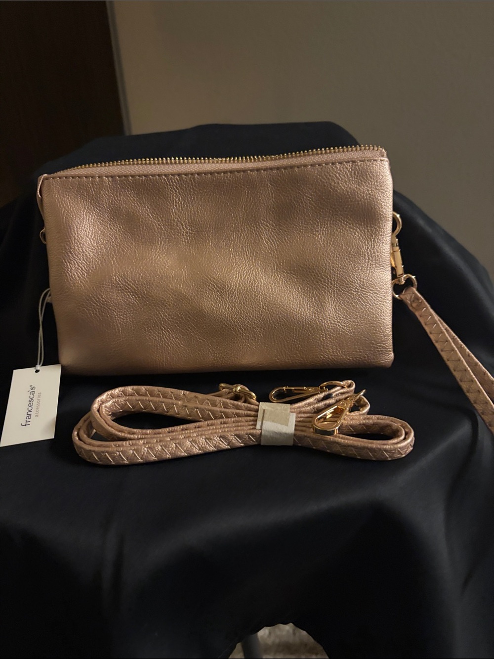 Francesca's Collections Metallic Rose Gold Crossbody Clutch
